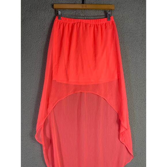 Express Coral High Low Sheer Skirt Small Chiffon Elastic Waist Midi Lightweight - Picture 3 of 10